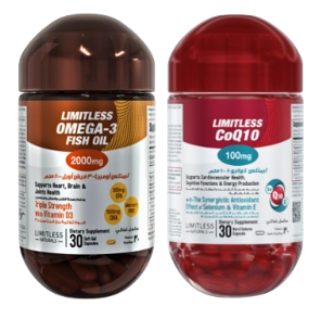 عبوة أوميغا 3 بلا حدود و أنزيم CoQ10 بلا حدود (عبوتان)